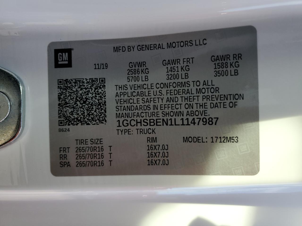 1GCHSBEN1L1147987 CHEVROLET COLORADO 2020