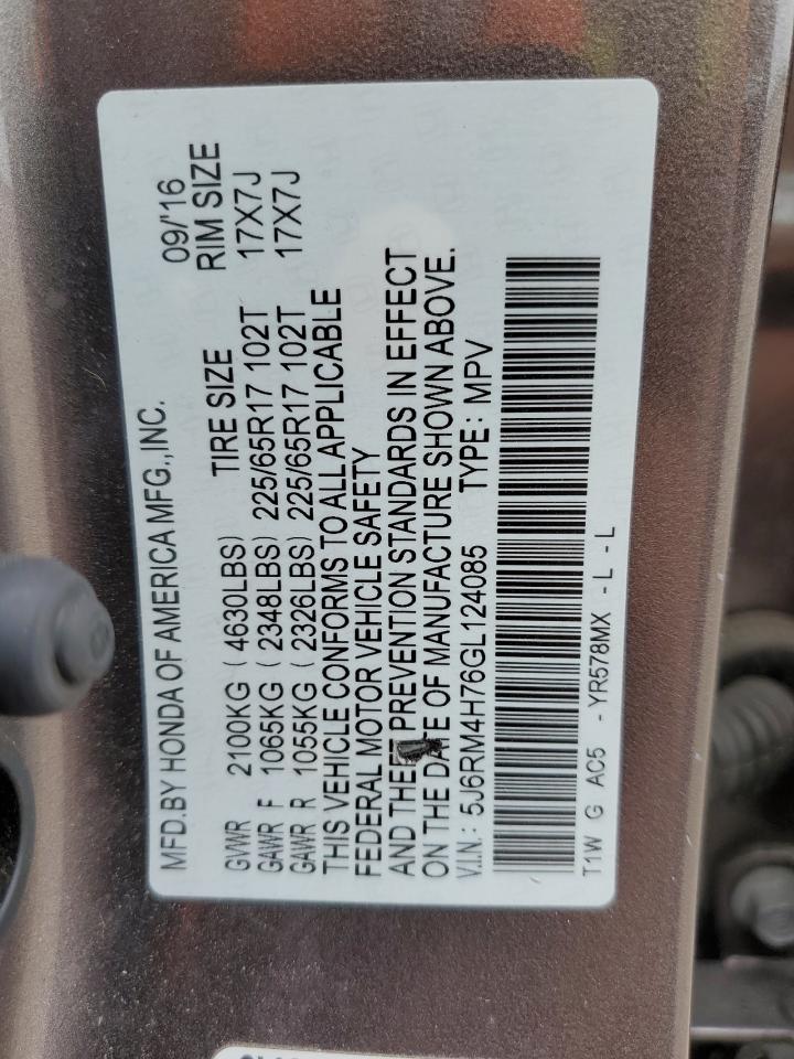 5J6RM4H76GL124085 HONDA CRV 2016