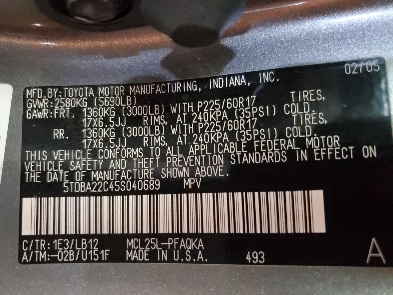 5TDBA22C45S040689 2005 Toyota Sienna Xle