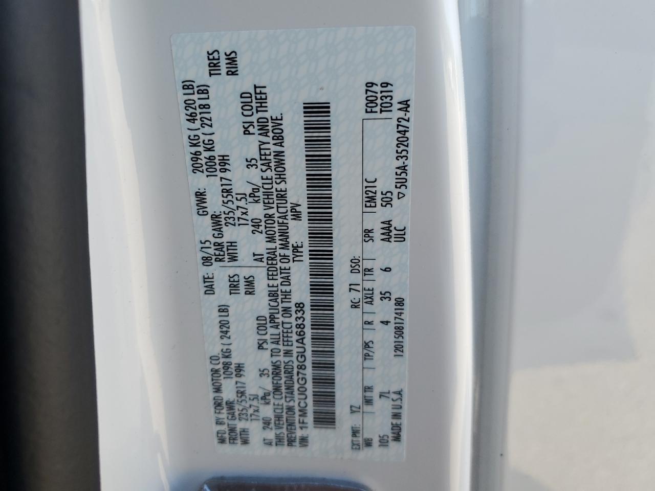 1FMCU0G78GUA68338 FORD ESCAPE 2016