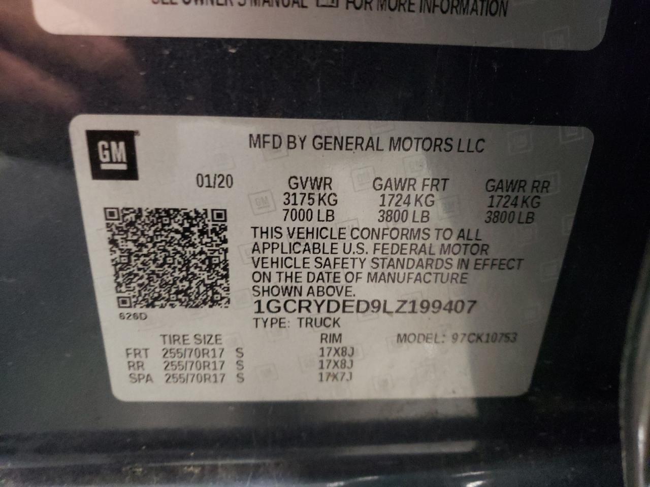 1GCRYDED9LZ199407 CHEVROLET ALL Models 2020