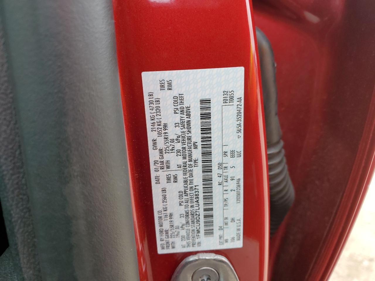 1FMCU9DZ7LUA98371 FORD ESCAPE 2020