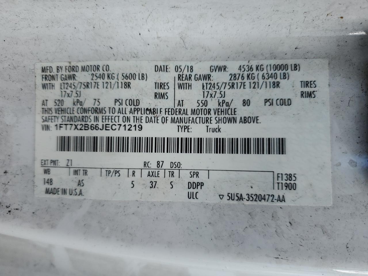 1FT7X2B66JEC71219 FORD F250 2018