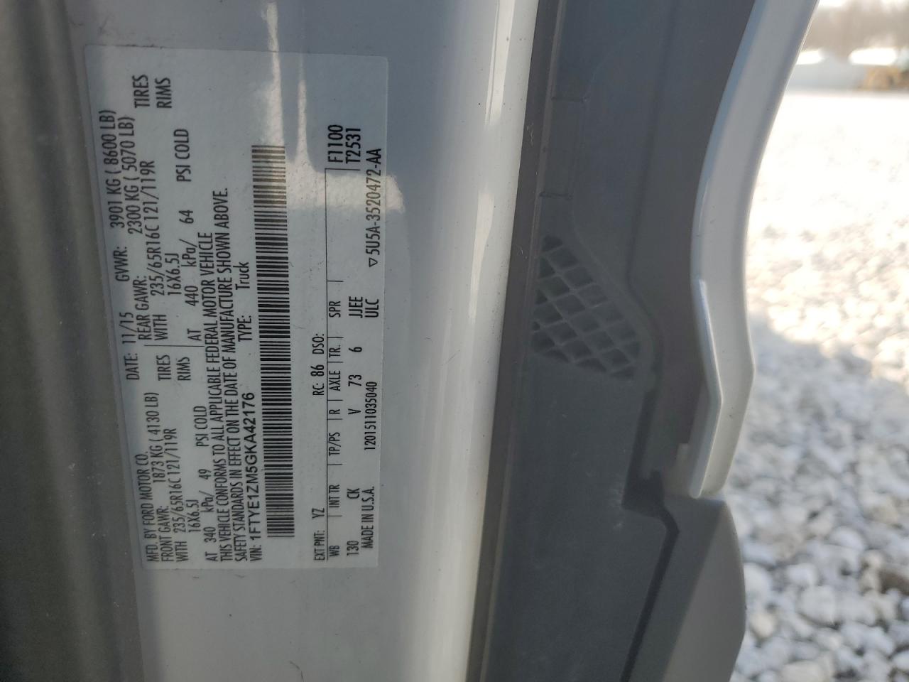 1FTYE1ZM5GKA42176 FORD TRANSIT 2016