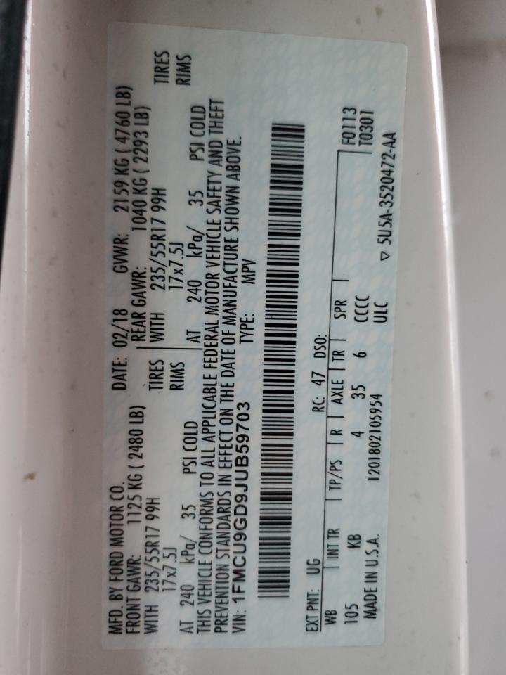1FMCU9GD9JUB59703 FORD ESCAPE 2018