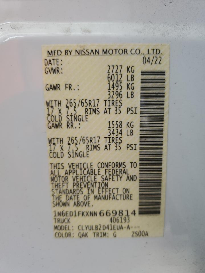 1N6ED1FKXNN669814 NISSAN FRONTIER 2022