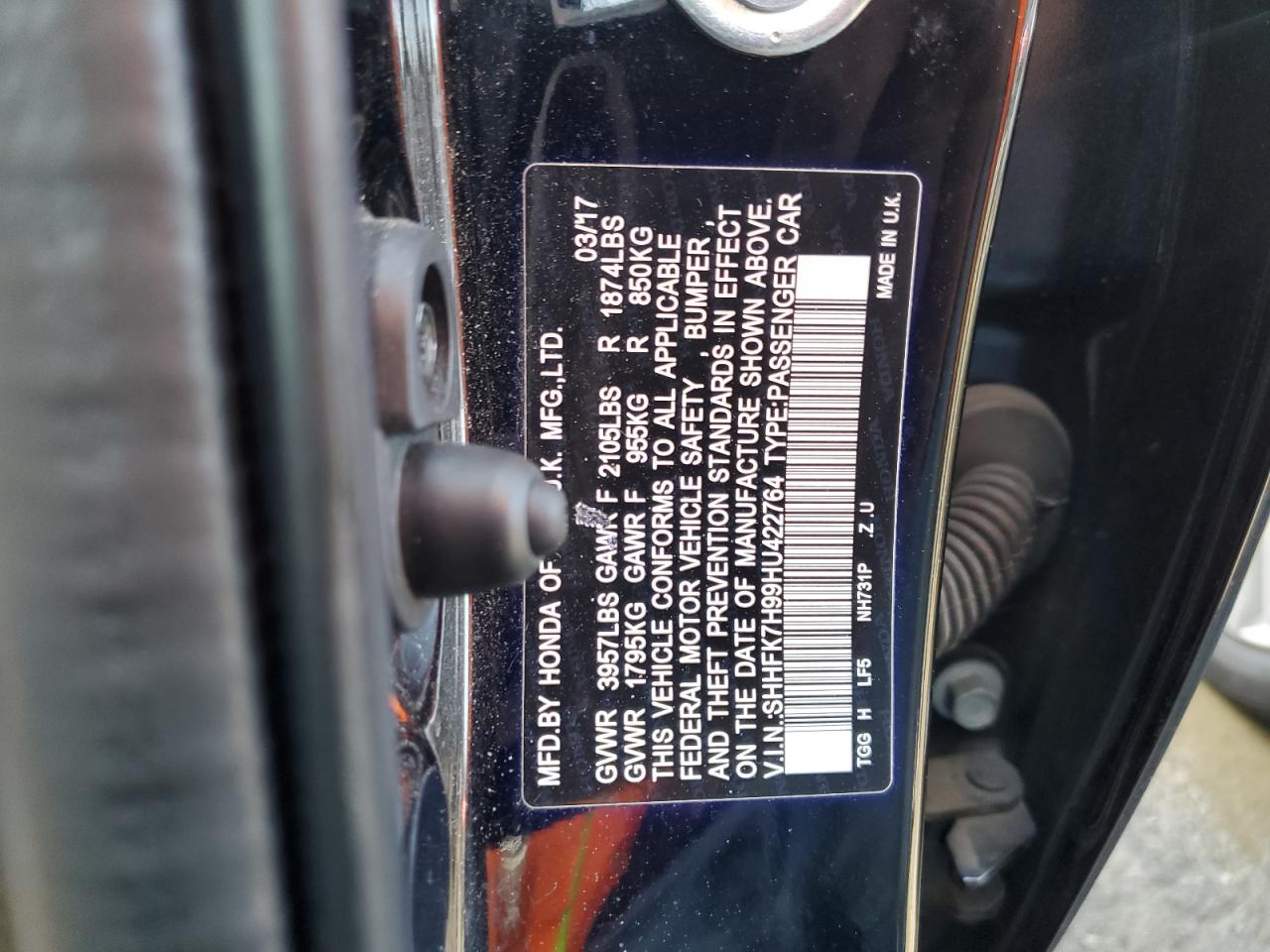 SHHFK7H99HU422764 HONDA CIVIC 2017
