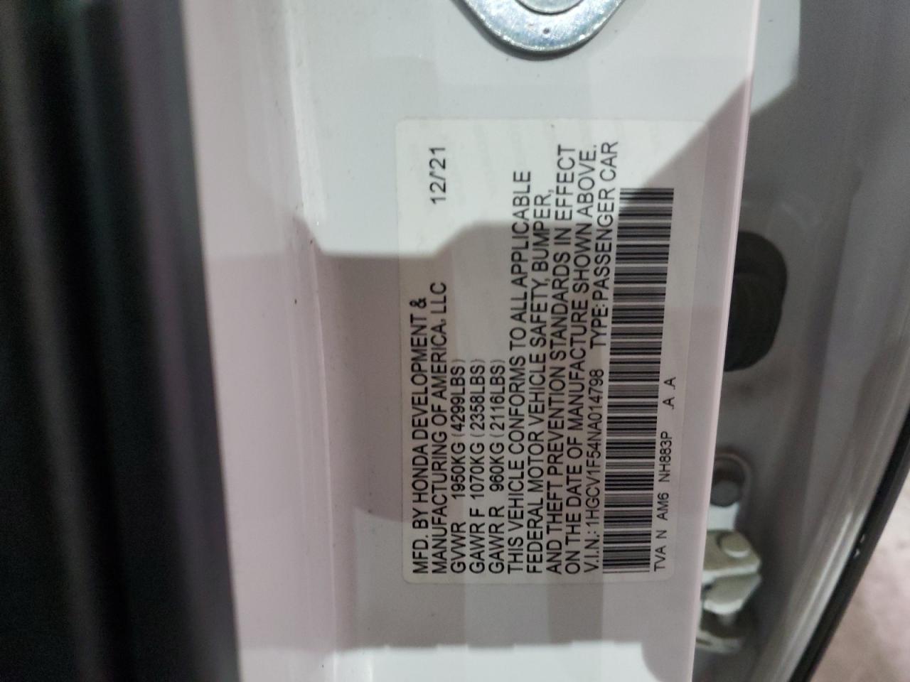 1HGCV1F54NA014798 HONDA ACCORD 2022