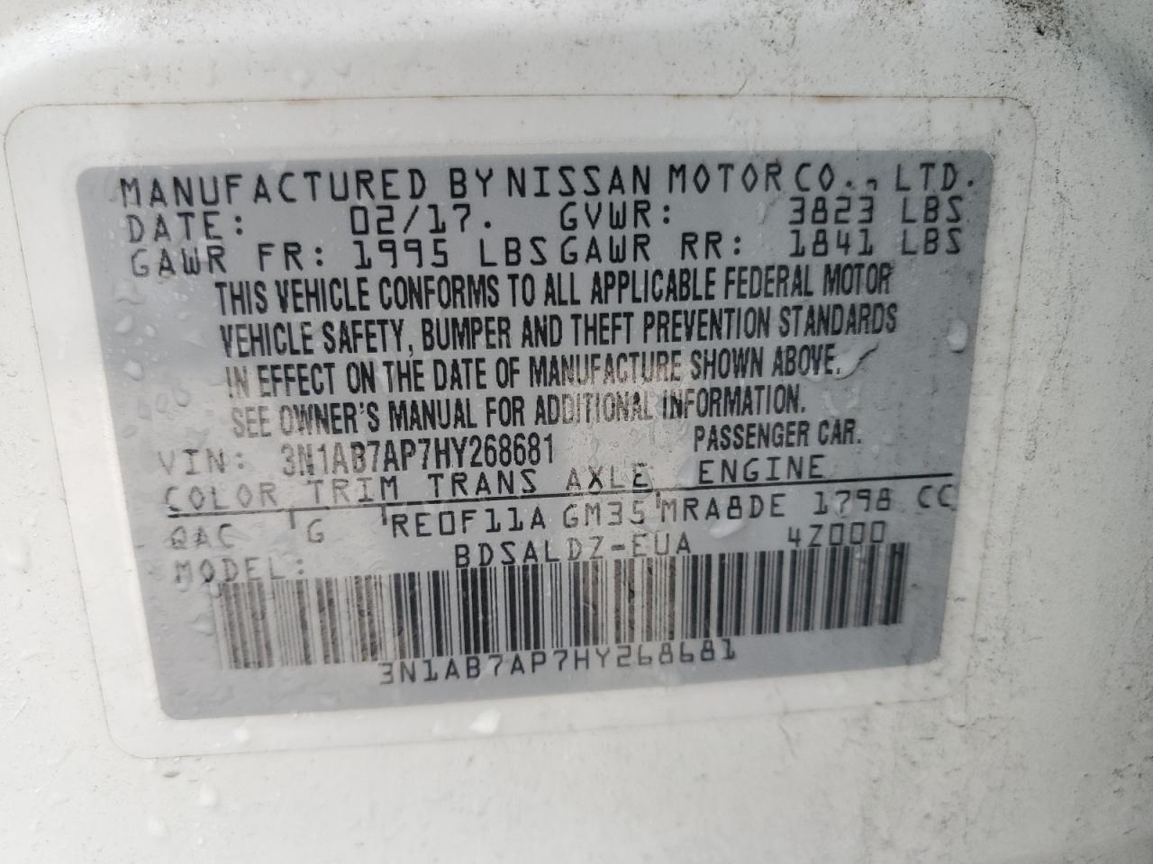 3N1AB7AP7HY268681 NISSAN SENTRA 2017