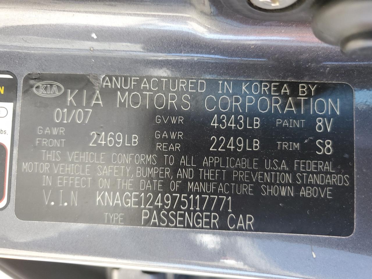 KNAGE124975117771 2007 Kia Optima Lx