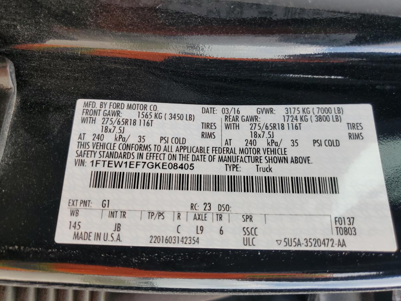 1FTEW1EF7GKE08405 FORD F-150 2016
