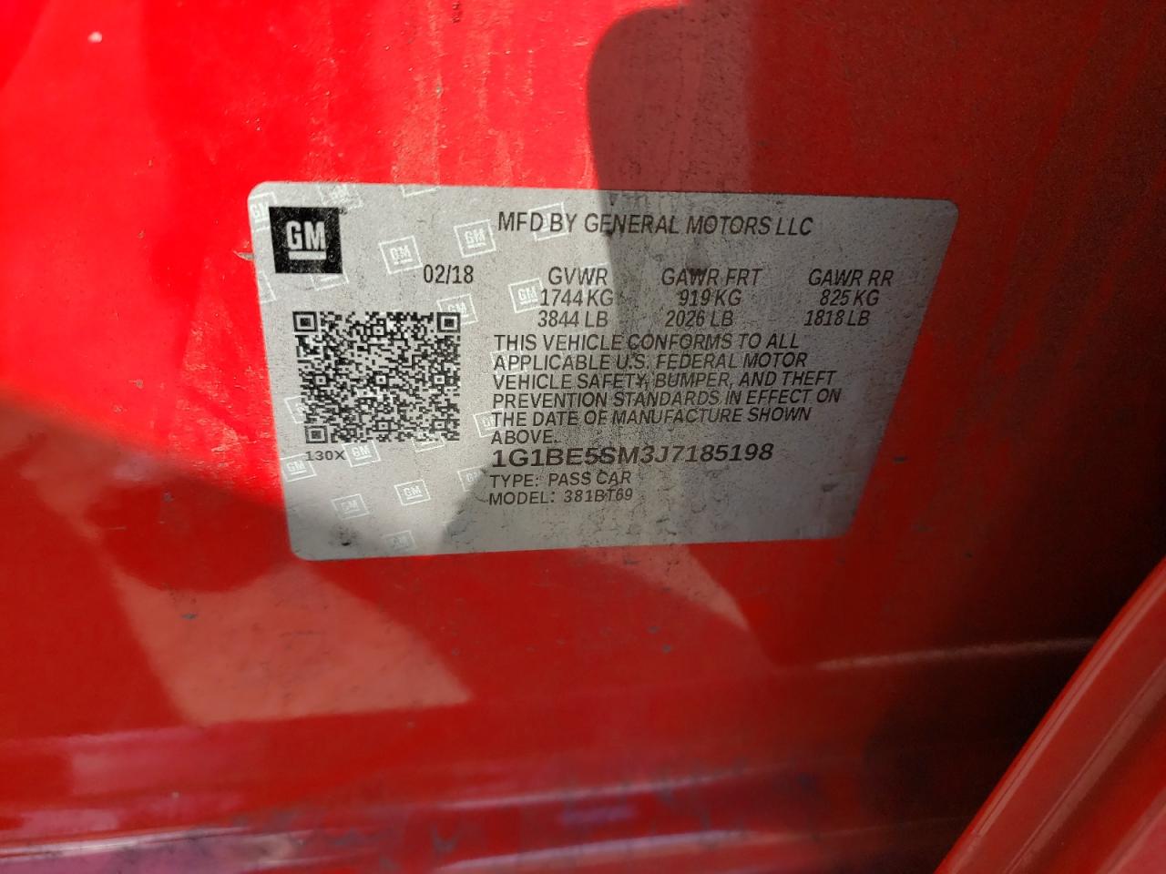 1G1BE5SM3J7185198 CHEVROLET CRUZE 2018
