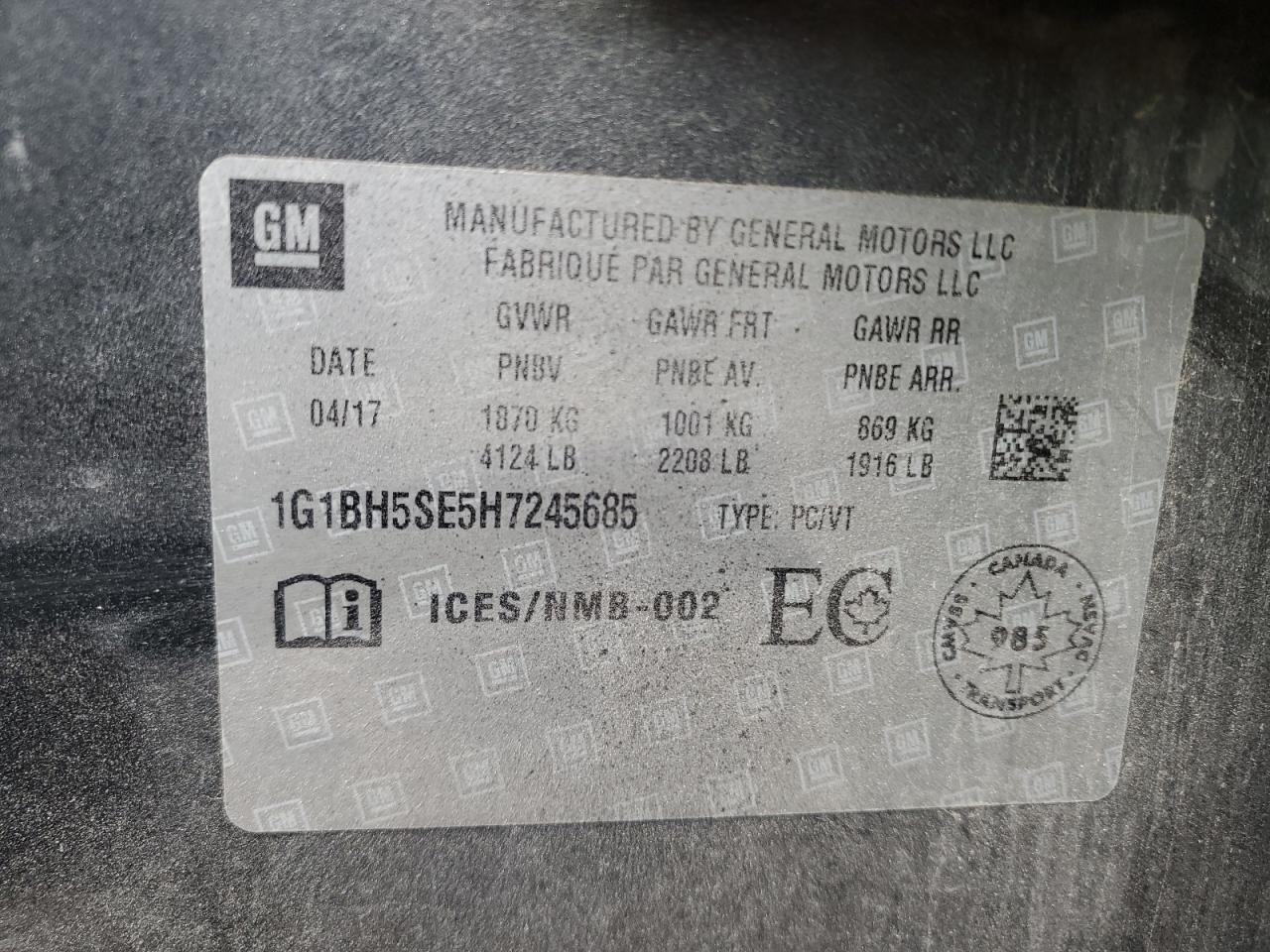 1G1BH5SE5H7245685 CHEVROLET CRUZE 2017