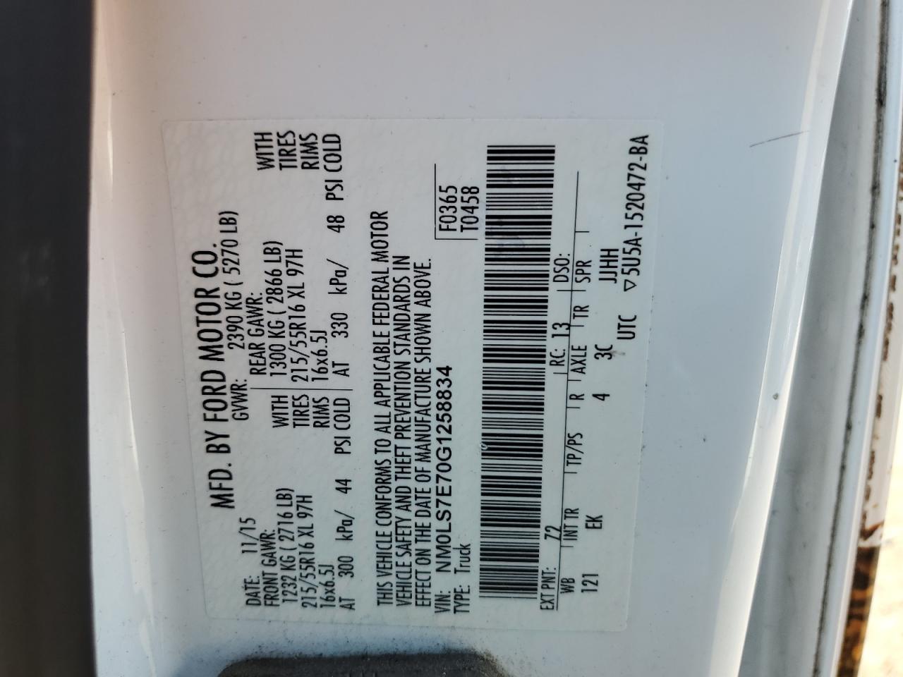 NM0LS7E70G1258834 2016 Ford Transit Connect Xl