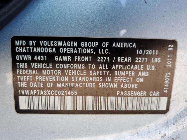 2012 Volkswagen Passat S VIN: 1VWAP7A3XCC021455 Lot: 48505484