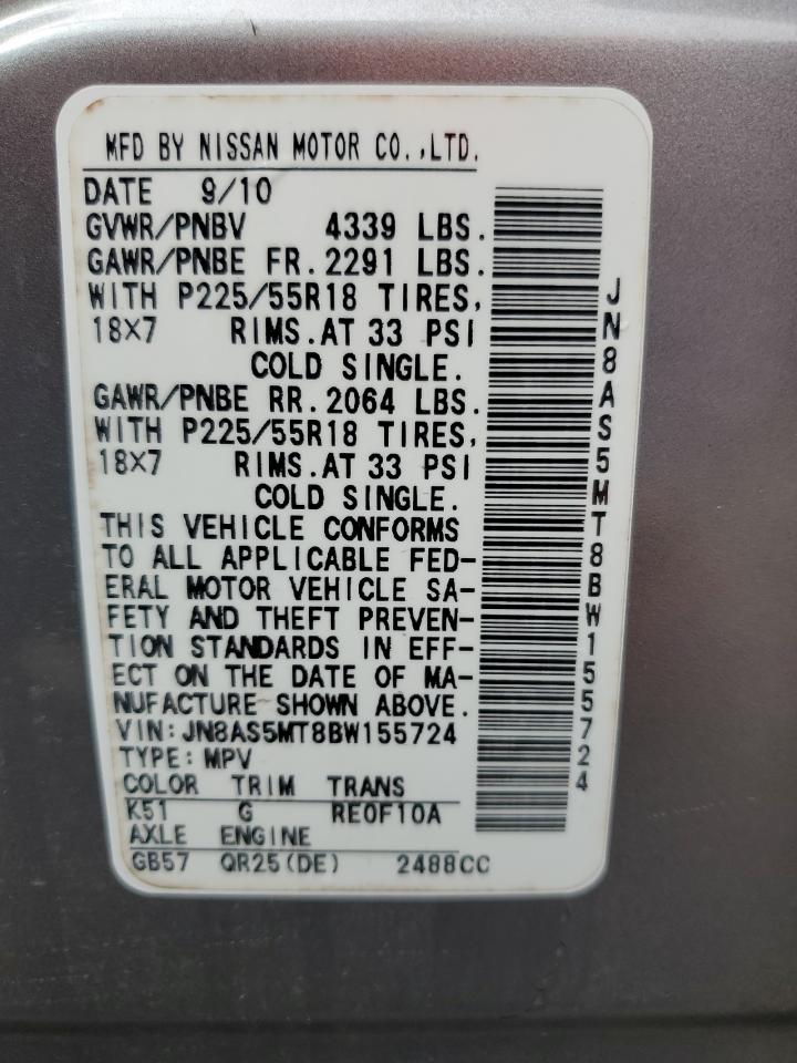 JN8AS5MT8BW155724 2011 Nissan Rogue S