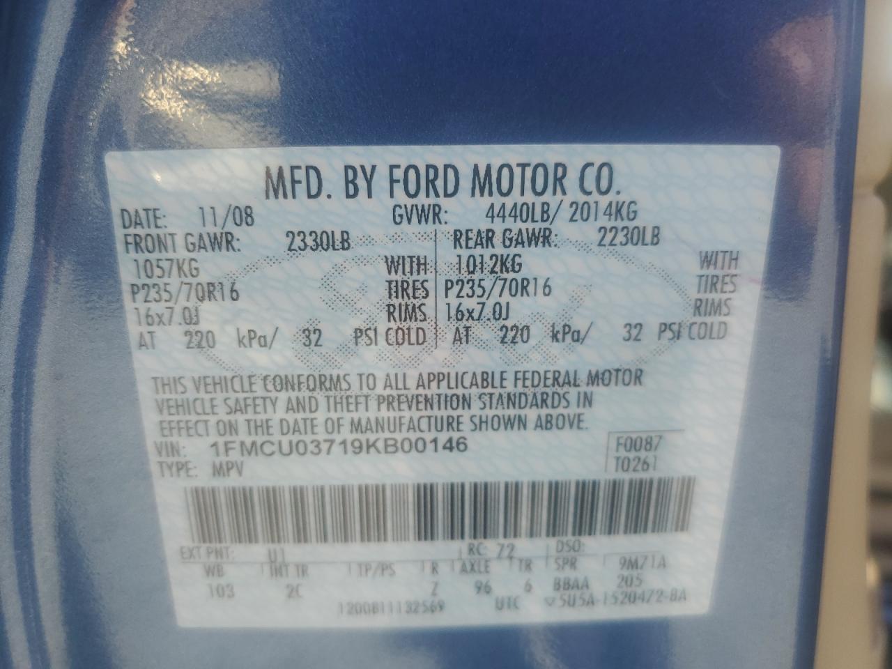 1FMCU03719KB00146 2009 Ford Escape Xlt