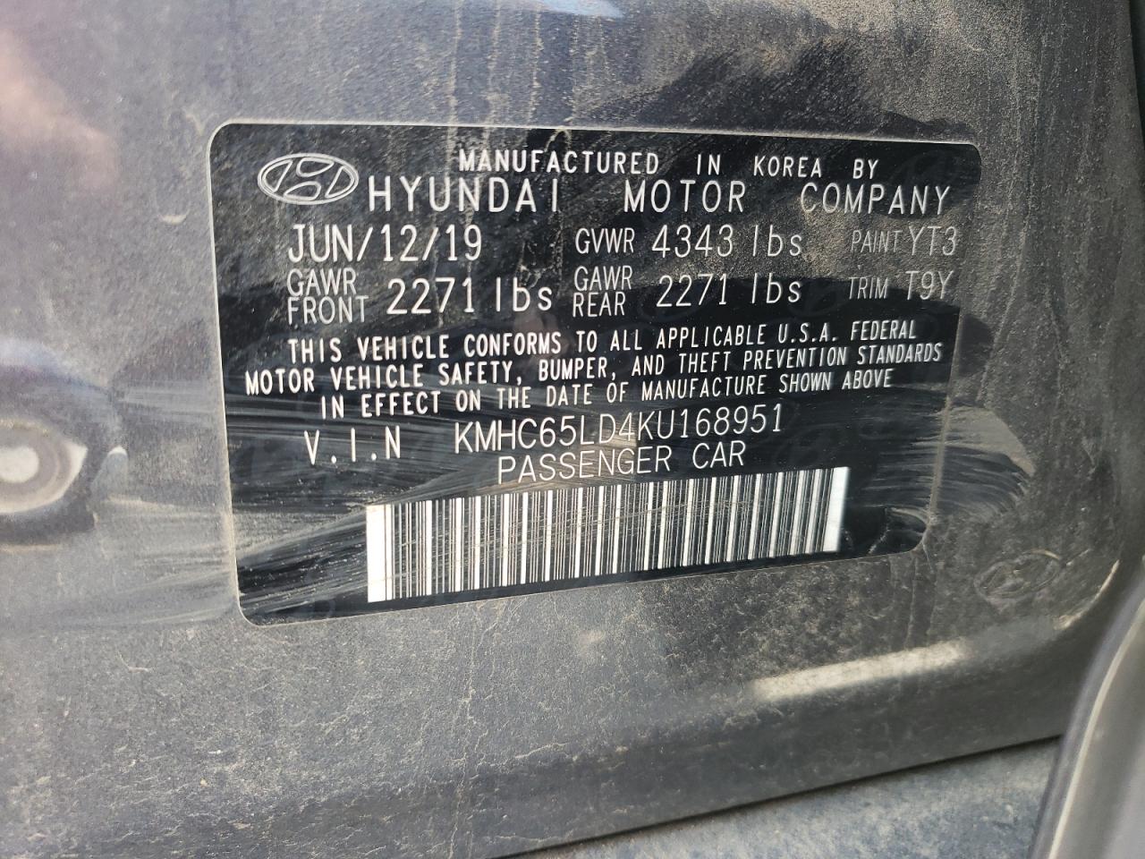 2019 Hyundai Ioniq vin: KMHC65LD4KU168951