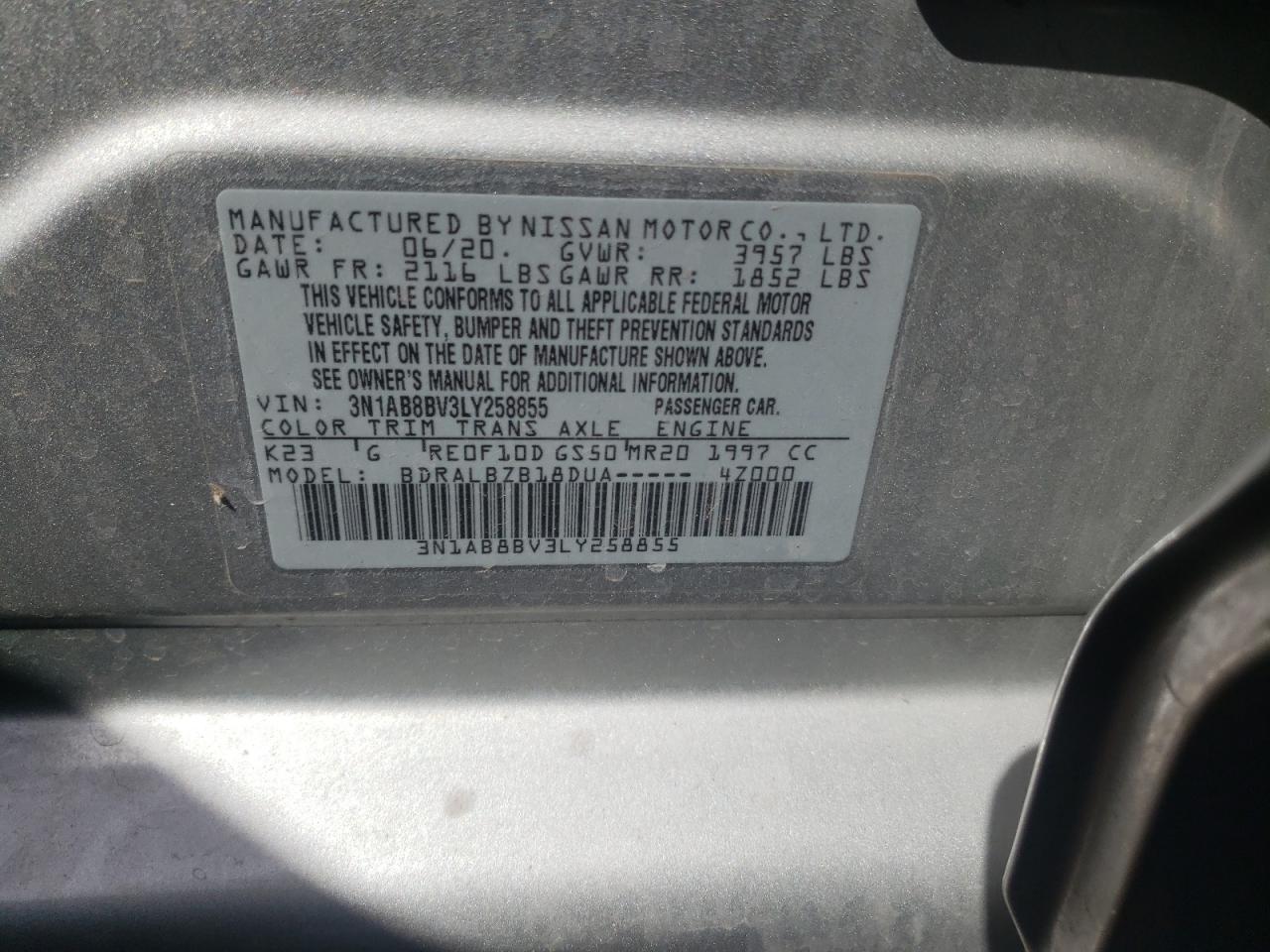 3N1AB8BV3LY258855 NISSAN SENTRA 2020