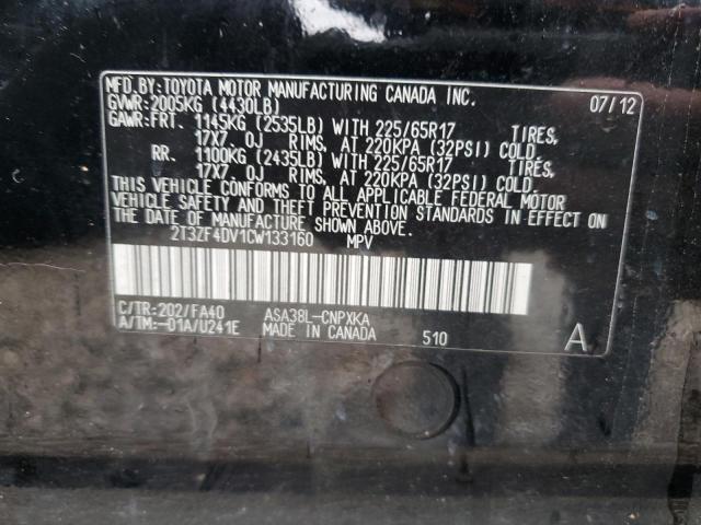 2012 Toyota Rav4 VIN: 2T3ZF4DV1CW133160 Lot: 45727684
