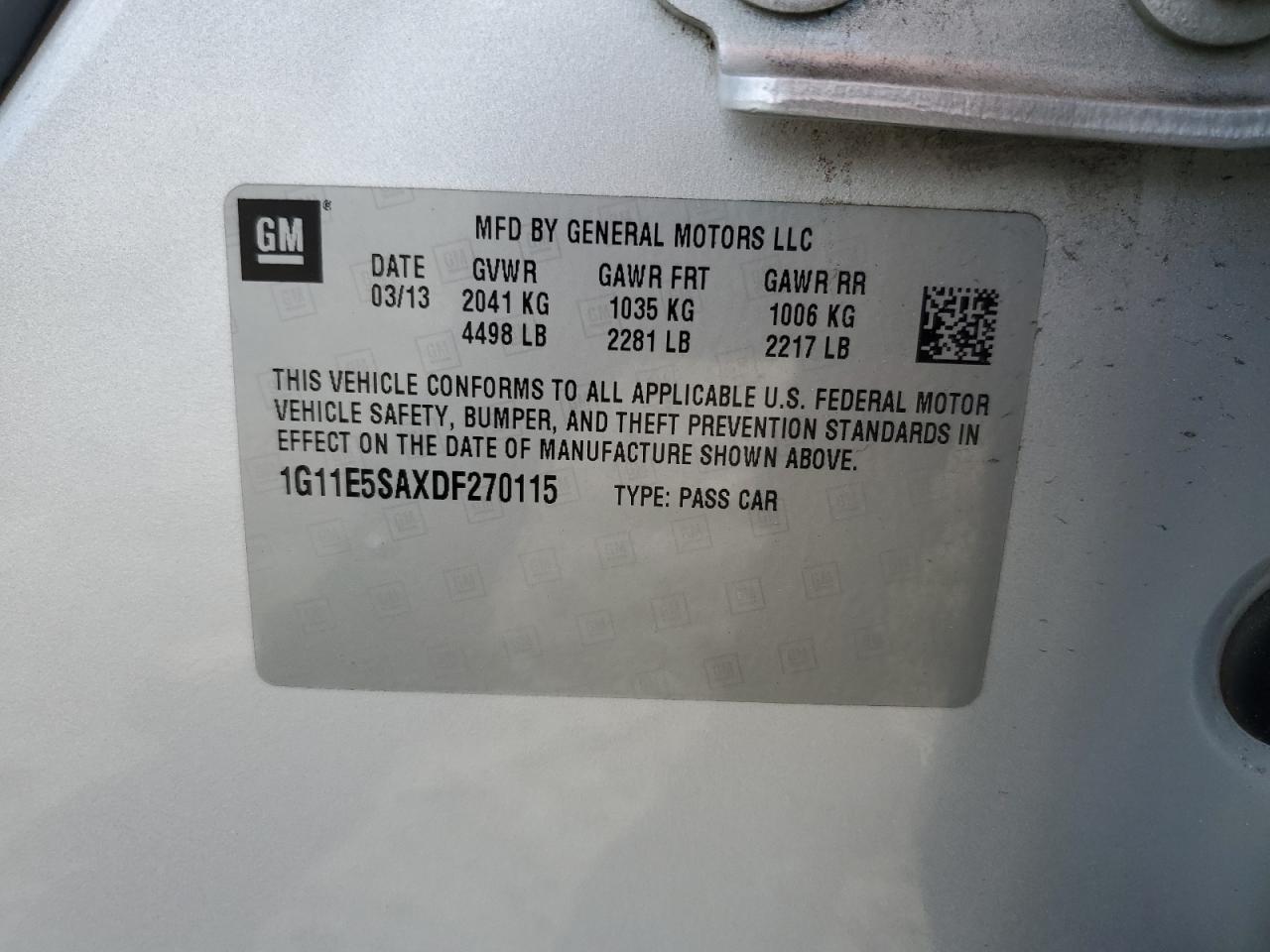 1G11E5SAXDF270115 2013 Chevrolet Malibu 2Lt