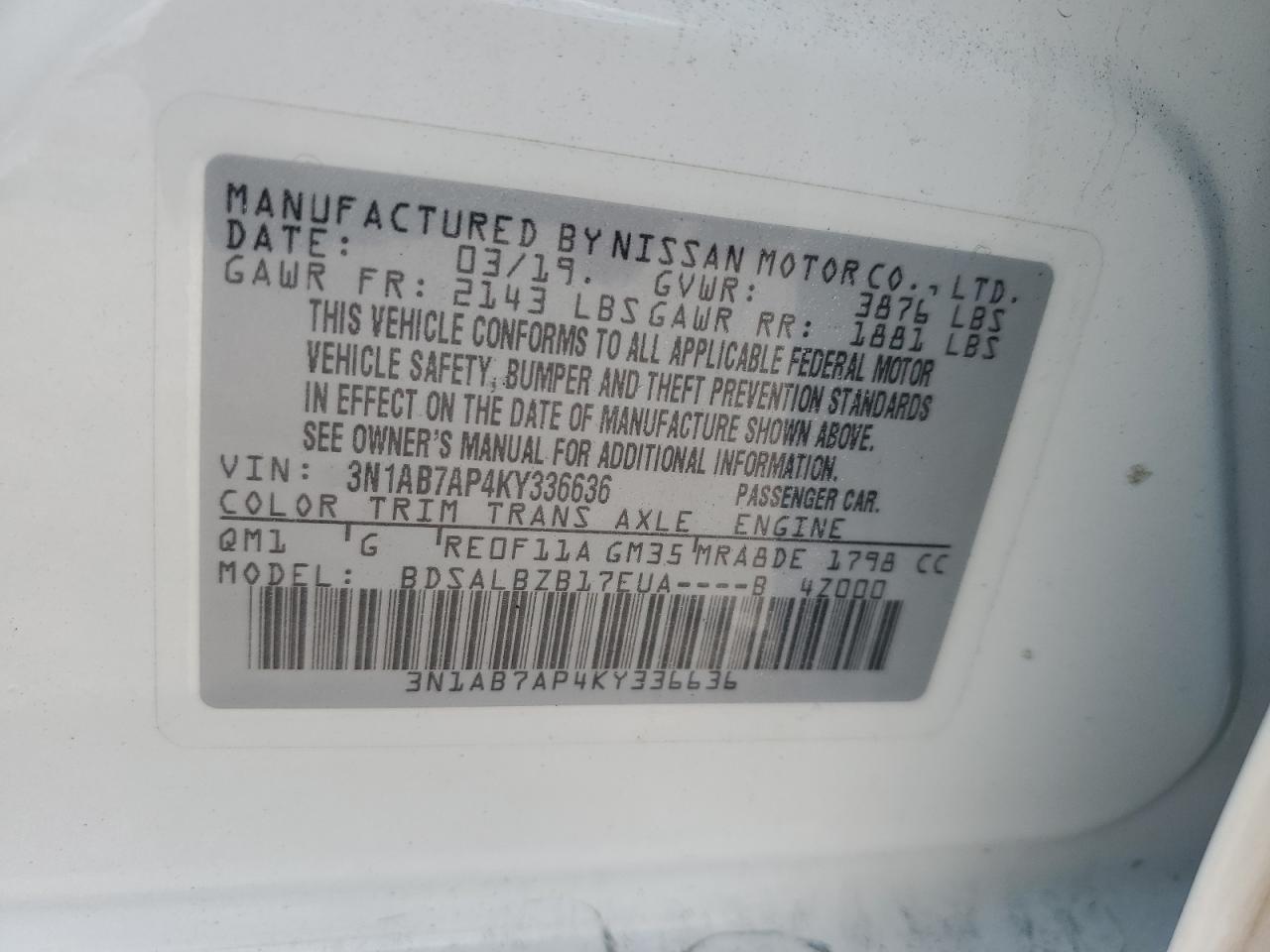 3N1AB7AP4KY336636 NISSAN SENTRA 2019
