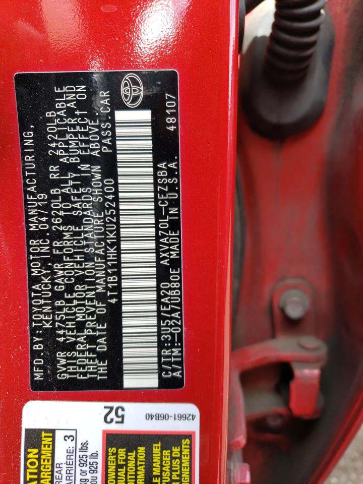 4T1B11HK1KU252400 TOYOTA CAMRY 2019