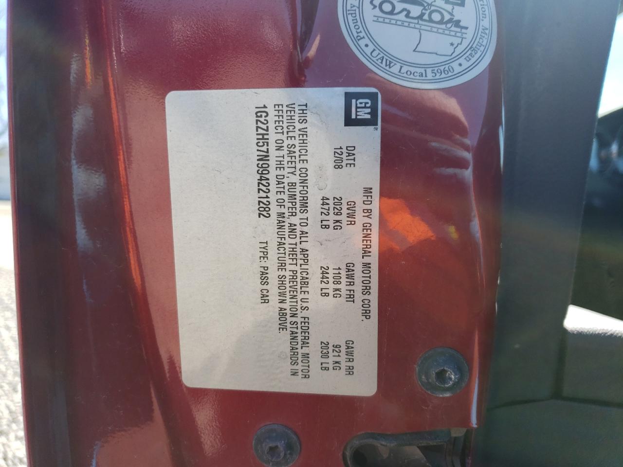 1G2ZH57N994221282 2009 Pontiac G6 Gt