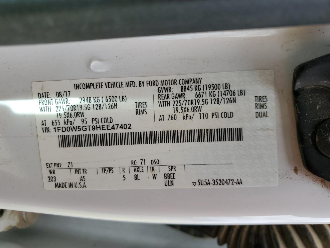 1FD0W5GT9HEE47402 FORD F550 2017