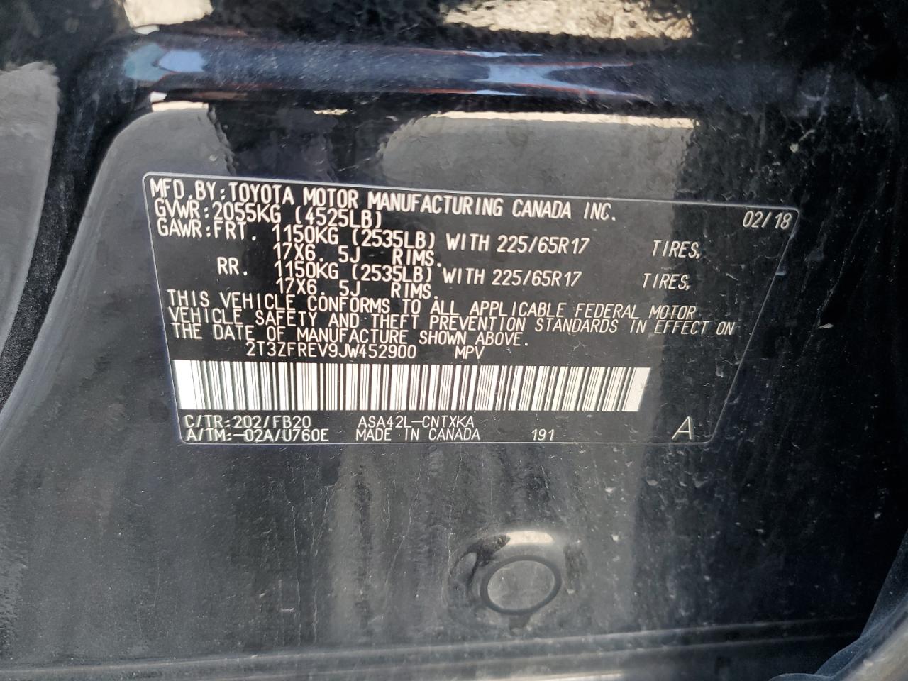 2T3ZFREV9JW452900 TOYOTA RAV4 2018