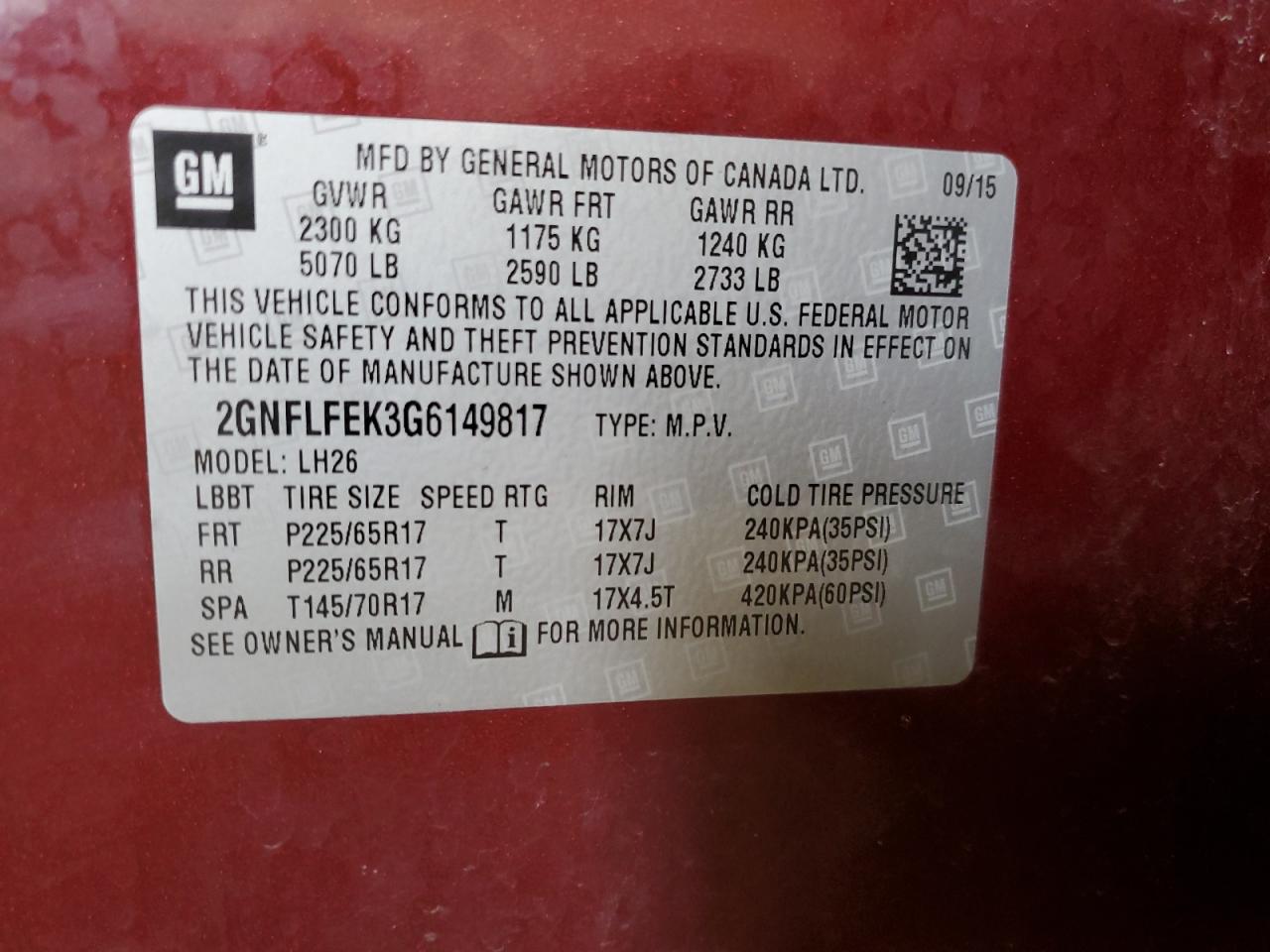 2GNFLFEK3G6149817 CHEVROLET EQUINOX 2016