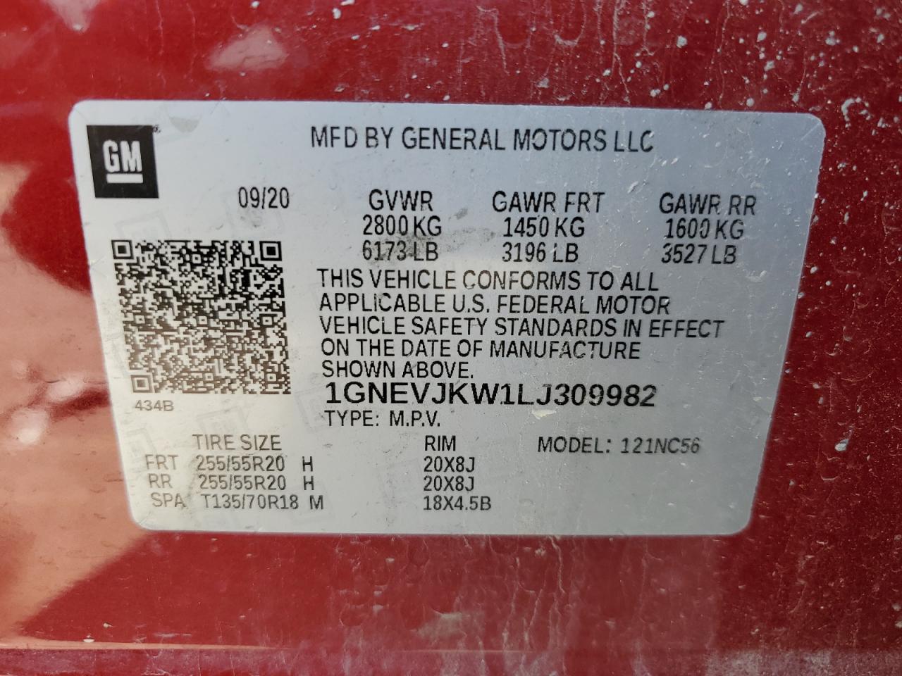 1GNEVJKW1LJ309982 CHEVROLET TRAVERSE 2020