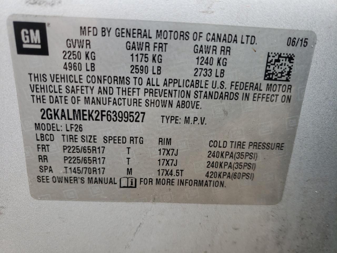 2GKALMEK2F6399527 2015 GMC Terrain Sle