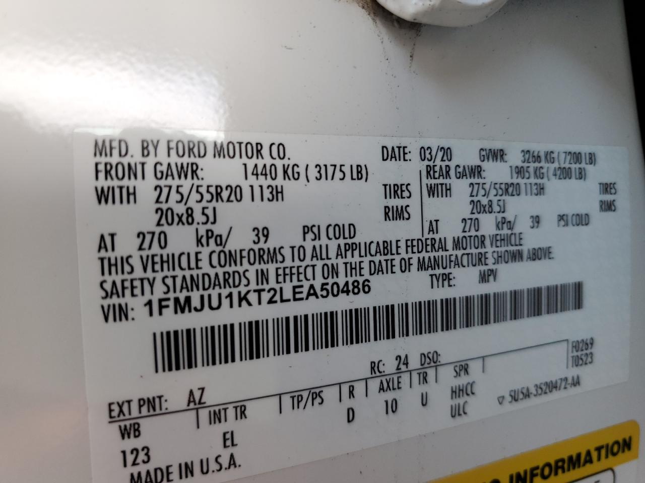 1FMJU1KT2LEA50486 FORD EXPEDITION 2020