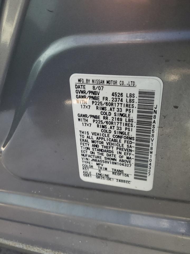 JN8AS58V18W104327 2008 Nissan Rogue S