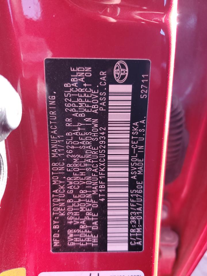 4T1BF1FKXCU529342 2012 Toyota Camry Base