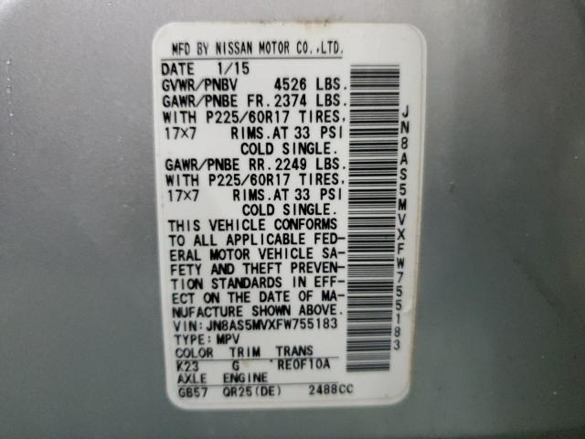 JN8AS5MVXFW755183 2015 Nissan Rogue Select S