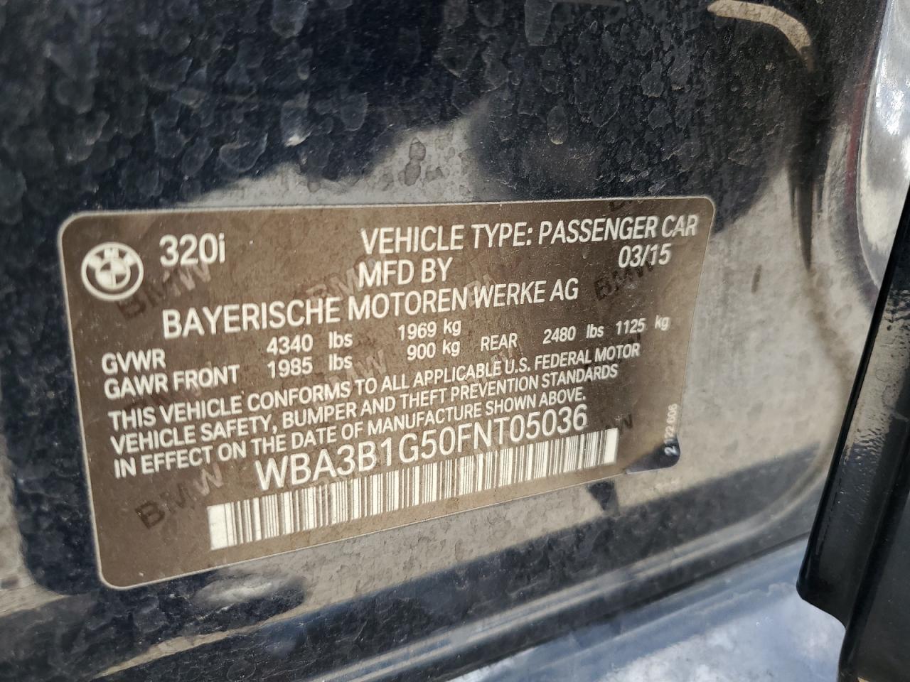 WBA3B1G50FNT05036 2015 BMW 320 I