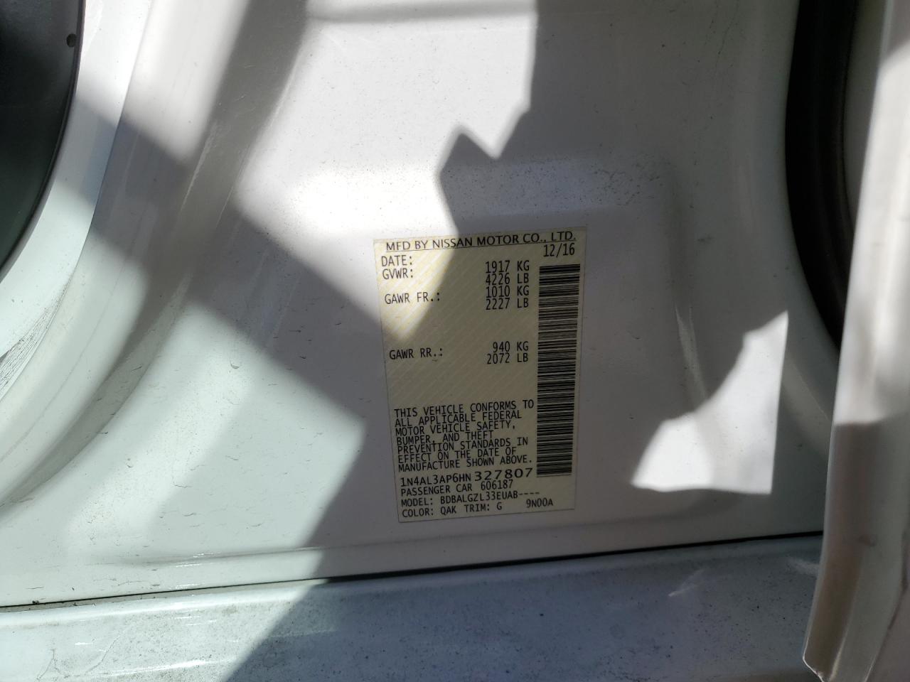 1N4AL3AP6HN327807 NISSAN ALTIMA 2017