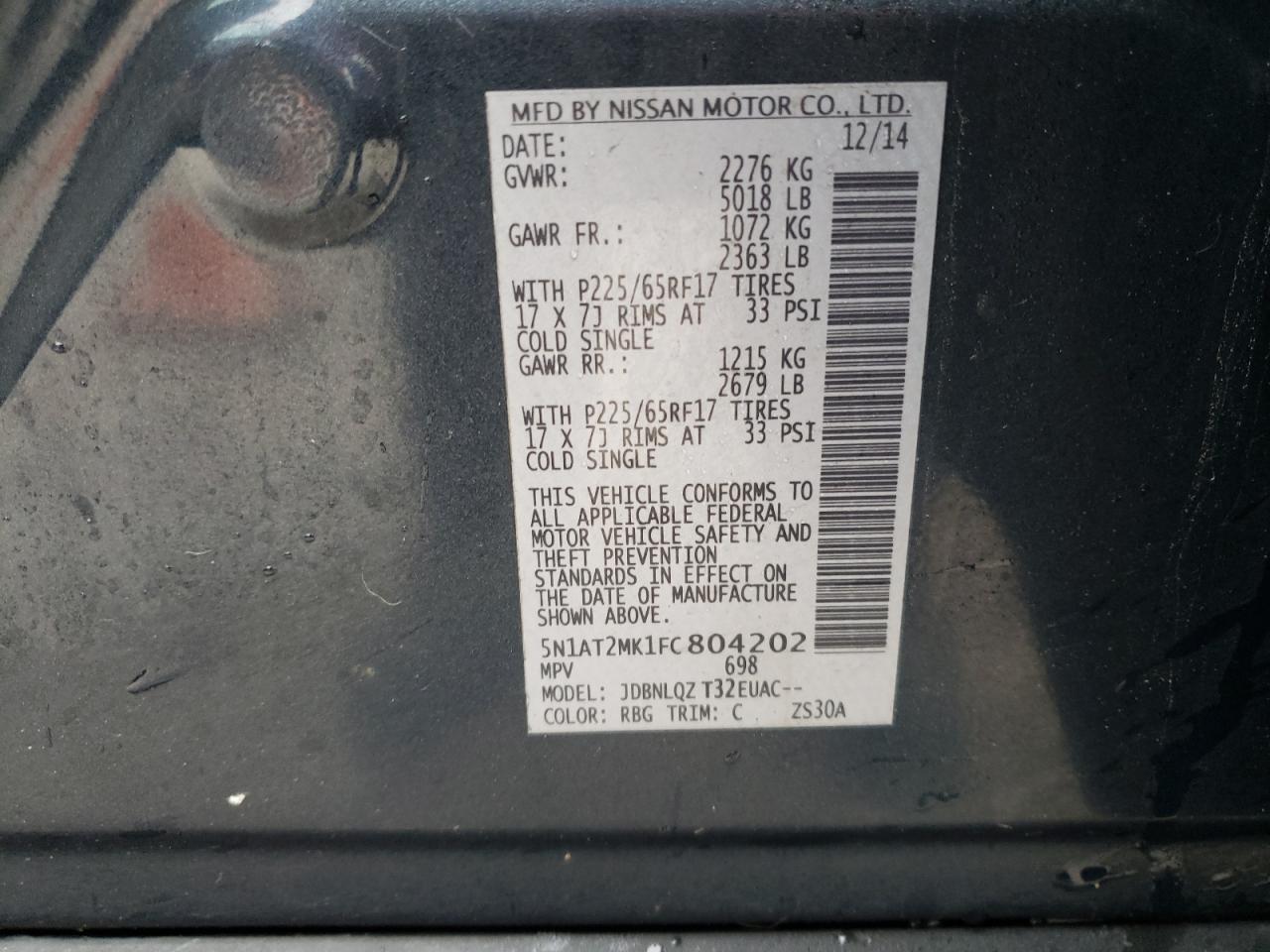 5N1AT2MK1FC804202 2015 Nissan Rogue S