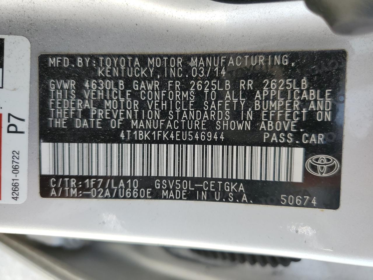 4T1BK1FK4EU546944 2014 Toyota Camry Se