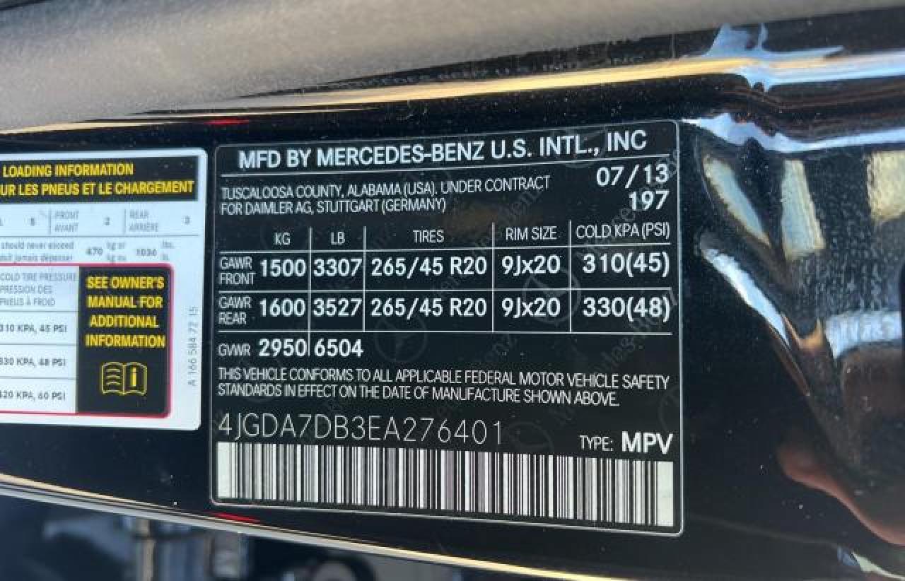 4JGDA7DB3EA276401 2014 Mercedes-Benz Ml 550 4Matic