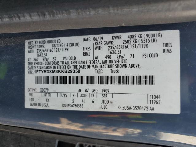 2019 Ford Transit T-250 VIN: 1FTYR3XM3KKB29358 Lot: 47147284