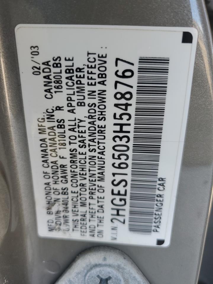 2HGES16503H548767 2003 Honda Civic Lx