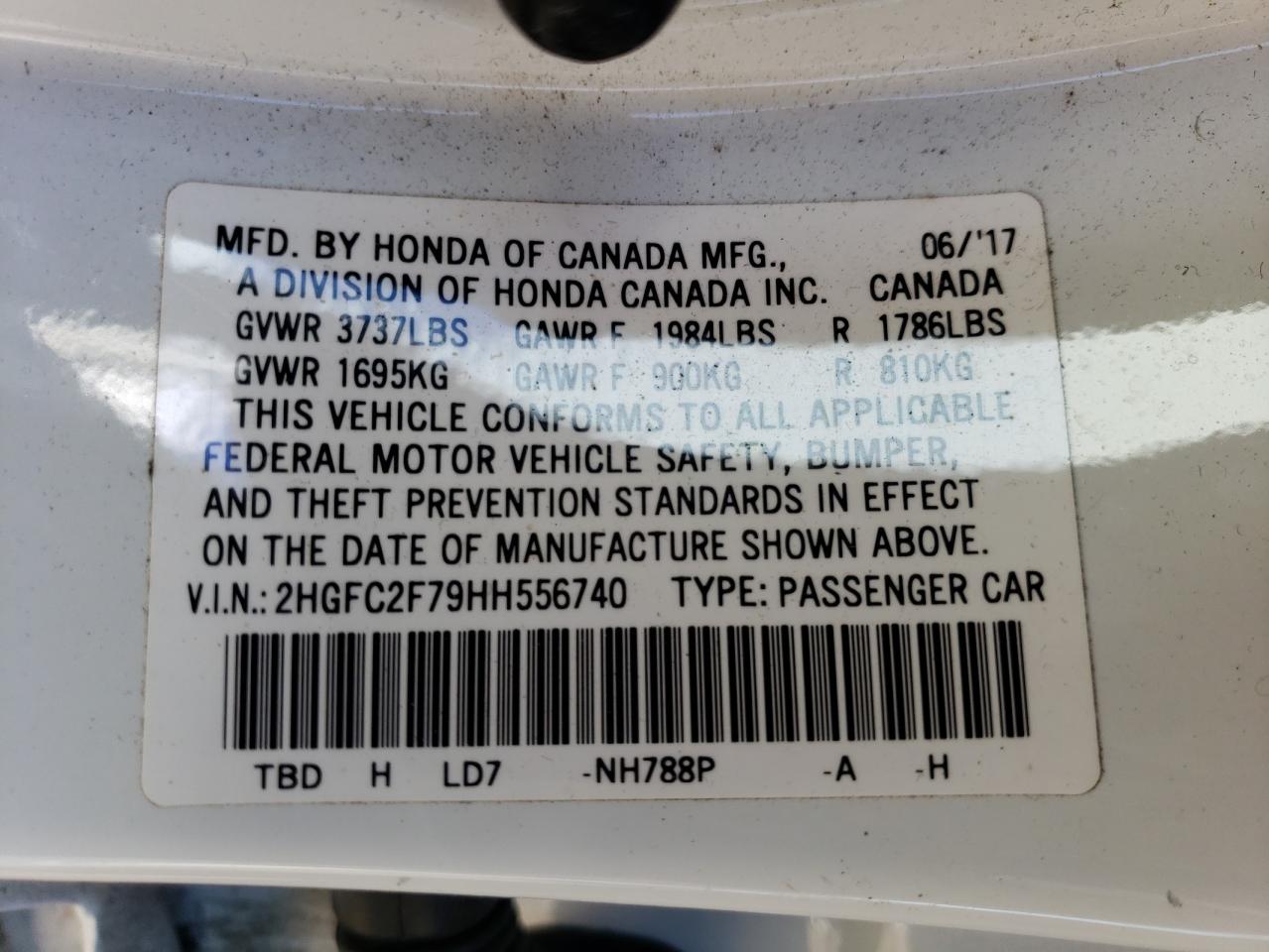 2HGFC2F79HH556740 HONDA CIVIC 2017