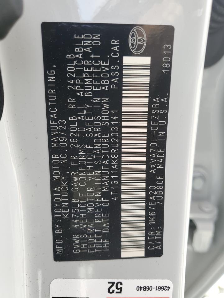 4T1G11AK8RU203141 TOYOTA CAMRY 2024