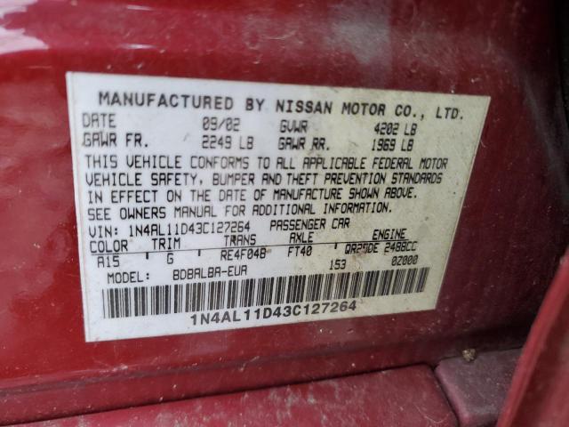 2003 Nissan Altima Base VIN: 1N4AL11D43C127264 Lot: 61403834