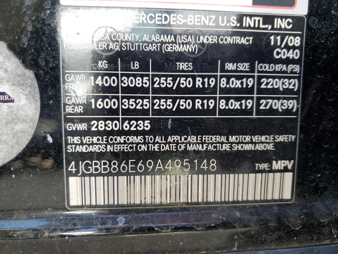 4JGBB86E69A495148 2009 Mercedes-Benz Ml 350