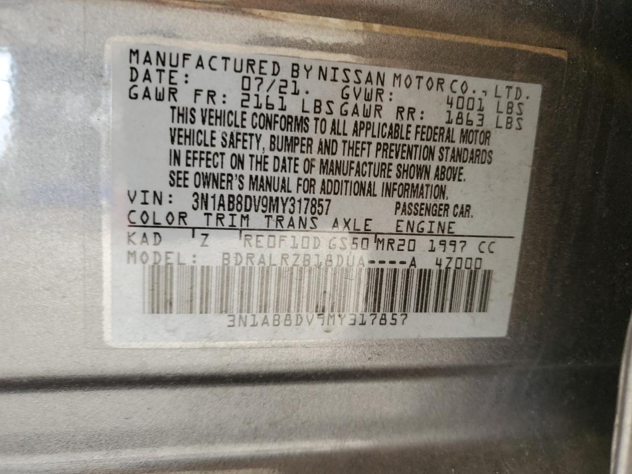 3N1AB8DV9MY317857 NISSAN SENTRA 2021