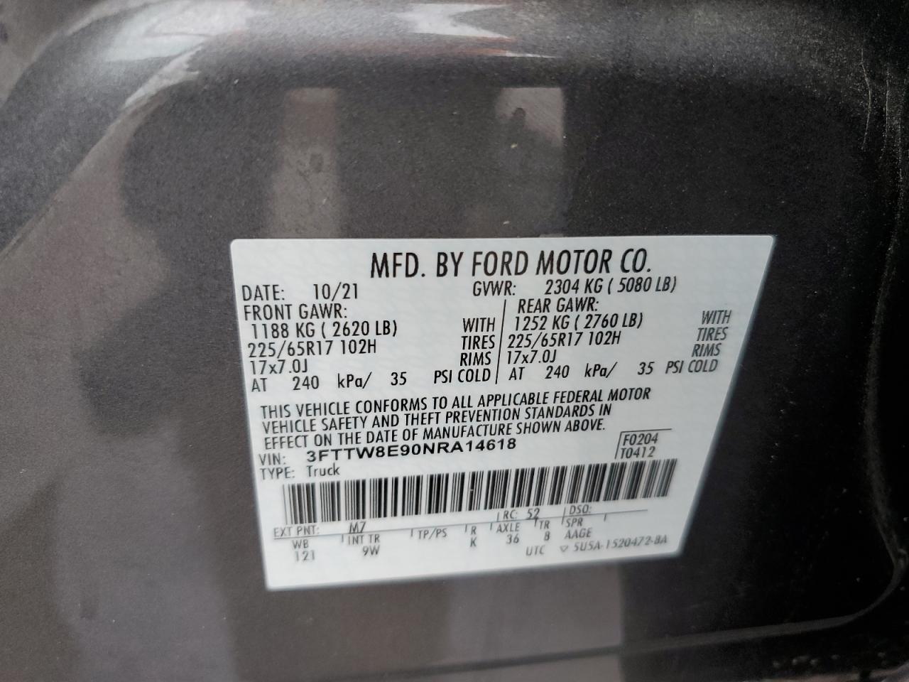 3fttw8e90nra14618 3FTTW8E90NRA14618 2022 Ford Maverick Xl
